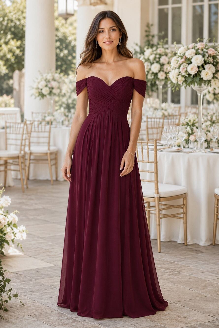 Dessy Collection Lux Chiffon Gown in Burgandy Size 0 Style #2970